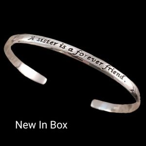 Sterling "A sister is a forever friend" Inspirational Cuff Bracelet - New In Box